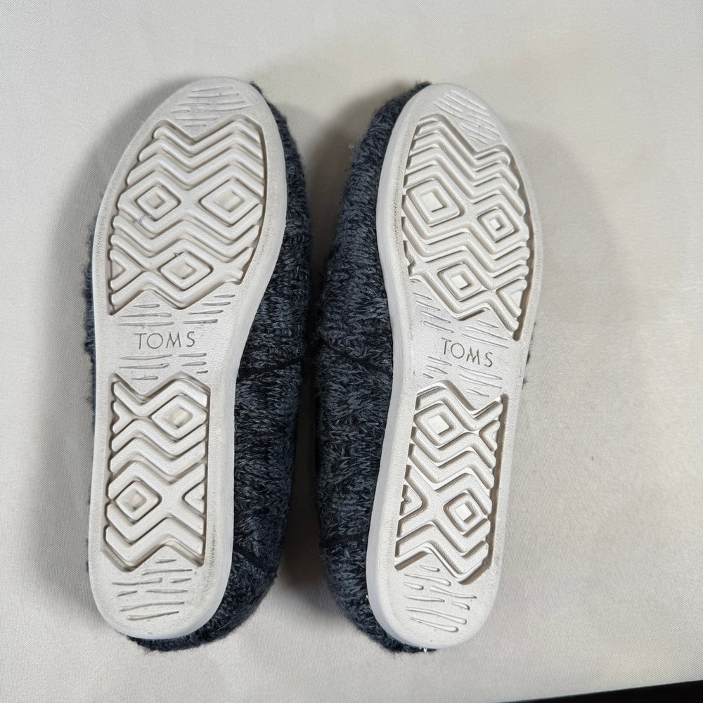Toms Alpargata Cable Knit Black Women's 7 Faux Fur Slip On Shoes Cozy Lounge - Picture 7 of 10